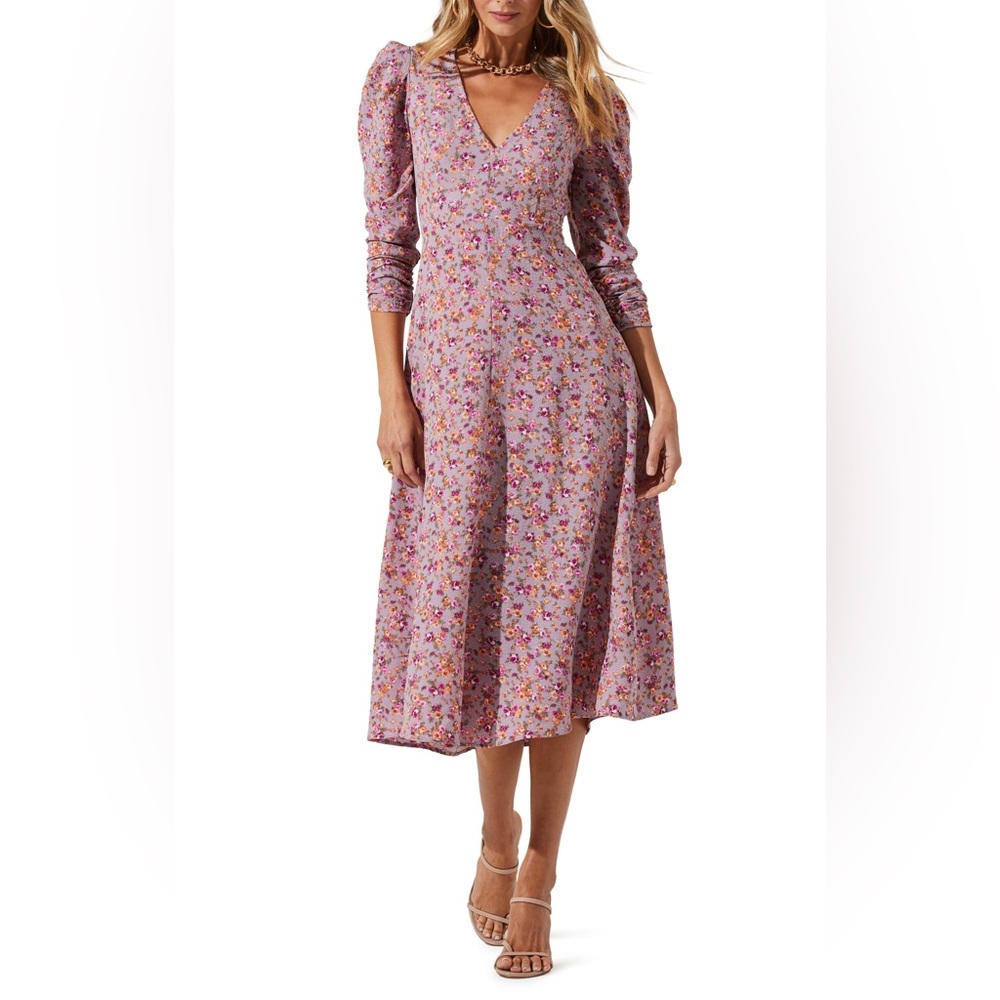 ASTR the Label Puff Sleeve Floral Midi Dress